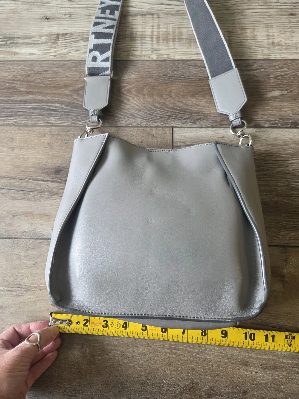 Stella McCartney Light Gray Perforated Logo Shoulder Bag with Branded Strap